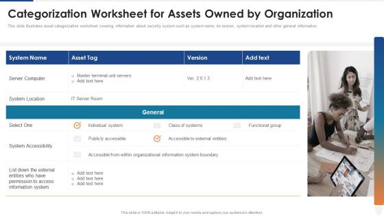 Categorization Worksheet For Assets Owned By Organization Ppt Portfolio Graphic Images PDF