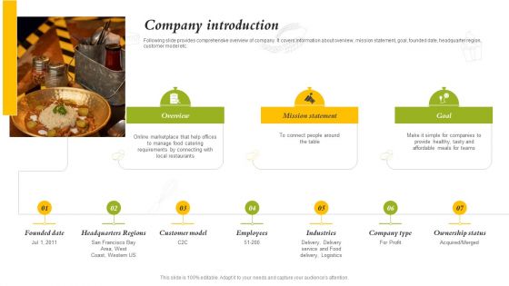 Catering Business Investment Funding Deck Company Introduction Diagrams PDF