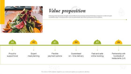 Catering Business Investment Funding Deck Value Proposition Elements PDF