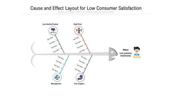 Cause And Effect Layout For Low Consumer Satisfaction Ppt PowerPoint Presentation Pictures Tips PDF