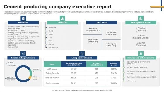 Cement Producing Company Executive Report Demonstration PDF