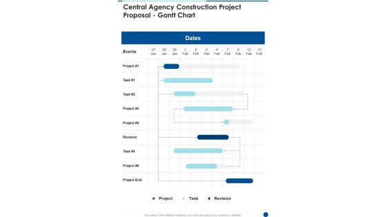 Central Agency Construction Project Proposal Gantt Chart One Pager Sample Example Document