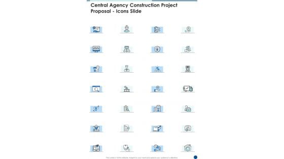 Central Agency Construction Project Proposal Icons Slide One Pager Sample Example Document