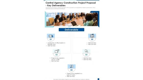 Central Agency Construction Project Proposal Key Deliverables One Pager Sample Example Document