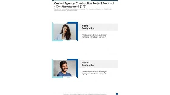 Central Agency Construction Project Proposal Our Management One Pager Sample Example Document Central Agency Construction Project Proposal Our Management One Pager Sample Example Document