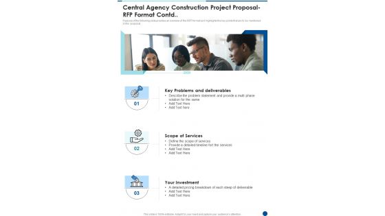 Central Agency Construction Project Proposal RFP Format Contd One Pager Sample Example Document