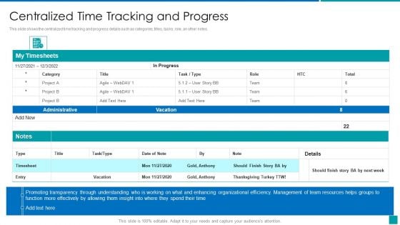 Centralized Time Tracking And Progress Background PDF