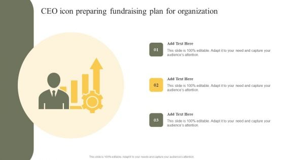 Ceo Icon Preparing Fundraising Plan For Organization Template PDF