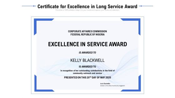 Certificate For Excellence In Long Service Award Ppt PowerPoint Presentation File Background Images PDF