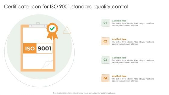 Certificate Icon For ISO 9001 Standard Quality Control Themes PDF