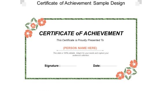 Certificate Of Achievement Sample Design Ppt PowerPoint Presentation Ideas Graphics Example