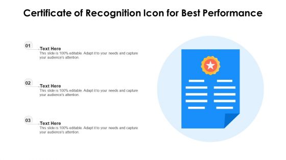 Certificate Of Recognition Icon For Best Performance Icons PDF