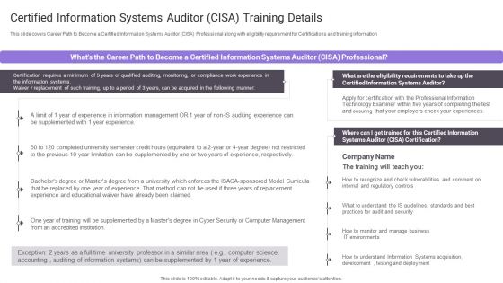 Certified Information Systems Auditor Cisa Training Details Microsoft PDF