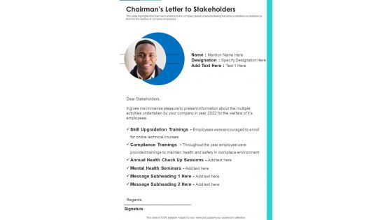 Chairmans Letter To Stakeholders One Pager Documents