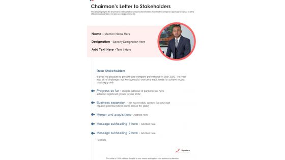 Chairmans Letter To Stakeholders Template 211 One Pager Documents