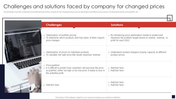 Challenges And Solutions Faced By Company For Changed Prices Product Pricing Strategic Guide Download PDF