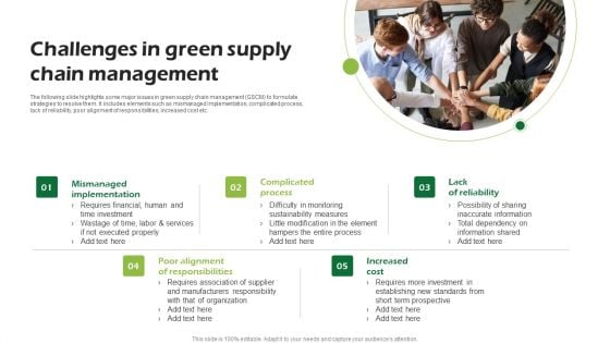 Challenges In Green Supply Chain Management Ppt PowerPoint Presentation Inspiration Smartart PDF