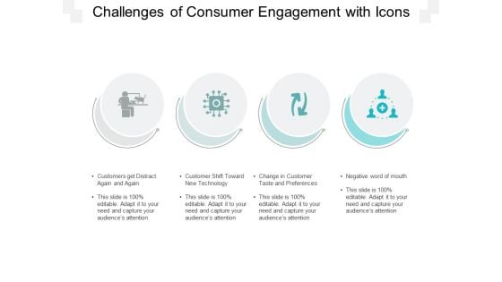 Challenges Of Consumer Engagement With Icons Ppt PowerPoint Presentation Portfolio Infographics