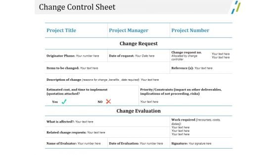 Change Control Sheet Ppt PowerPoint Presentation Pictures Format