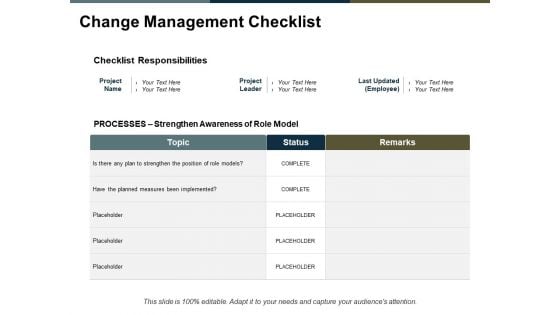 Change Management Checklist Ppt PowerPoint Presentation Portfolio