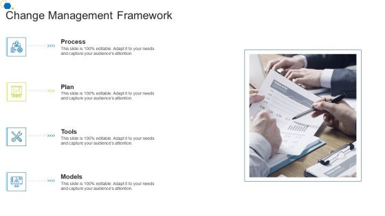 Change Management Framework Corporate Transformation Strategic Outline Icons PDF