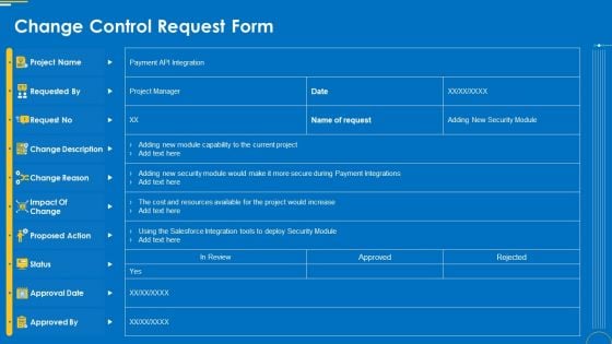 Change Management Pack Change Control Request Form Ppt Styles Images PDF