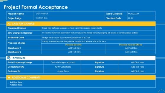 Change Management Pack Project Formal Acceptance Ppt Gallery Example PDF