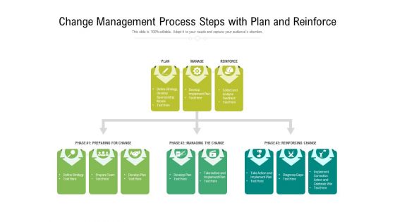 Change Management Process Steps With Plan And Reinforce Ppt PowerPoint Presentation Infographics Sample PDF