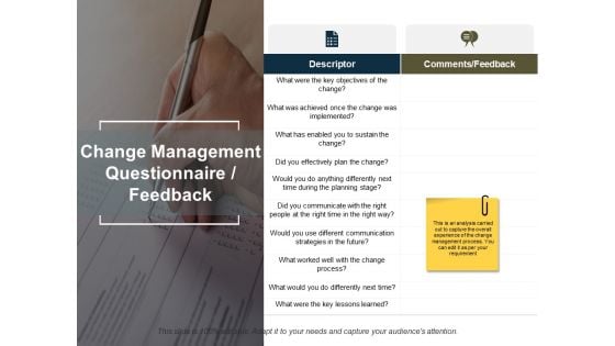 Change Management Questionnaire Feedback Ppt PowerPoint Presentation File Infographics