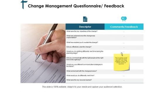 Change Management Questionnaire Feedback Ppt PowerPoint Presentation Slides Demonstration