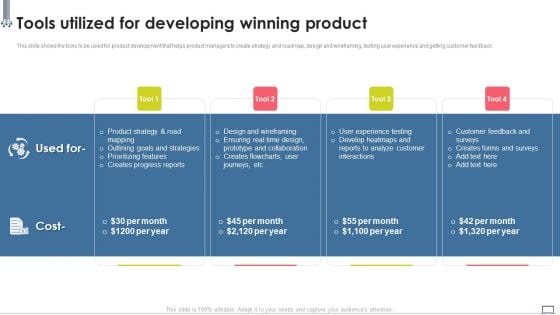 Change Management Strategy Tools Utilized For Developing Winning Product Infographics PDF