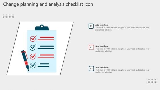 Change Planning And Analysis Checklist Icon Slides PDF