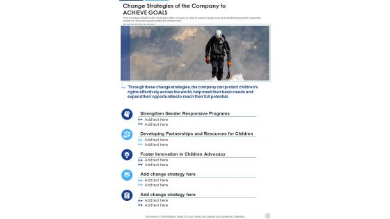Change Strategies Of The Company To ACHIEVE GOALS One Pager Documents