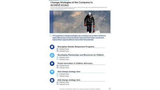 Change Strategies Of The Company To ACHIEVE GOALS One Pager Documents