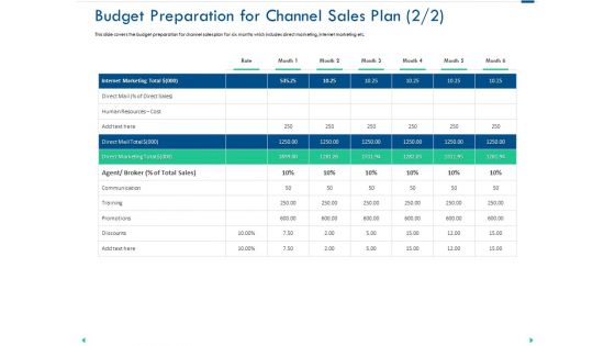 Channel Sales Taking Your Product To Market Budget Preparation For Channel Sales Plan Graphics PDF