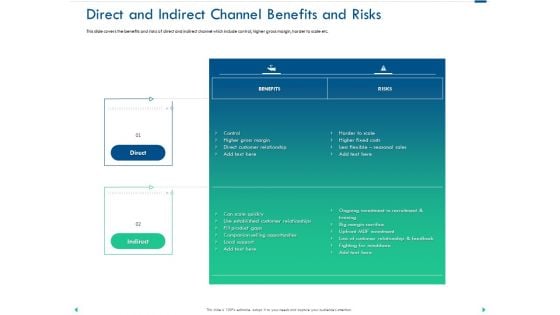 Channel Sales Taking Your Product To Market Direct And Indirect Channel Benefits And Risks Pictures PDF Channel Sales Taking Your Product To Market Direct And Indirect Channel Benefits And Risks Pictures PDF
