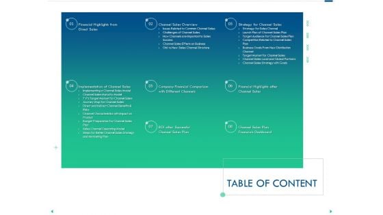 Channel Sales Taking Your Product To Market Table Of Content Ppt Styles Example File PDF