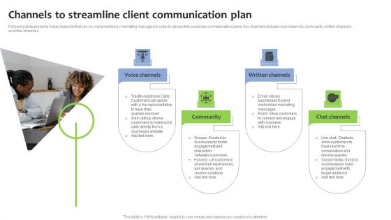 Channels To Streamline Client Communication Plan Introduction PDF