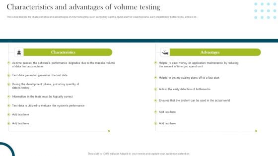 Characteristics And Advantages Of Volume Testing Compliance Assessment Ppt Ideas Microsoft PDF Characteristics And Advantages Of Volume Testing Compliance Assessment Ppt Ideas Microsoft PDF