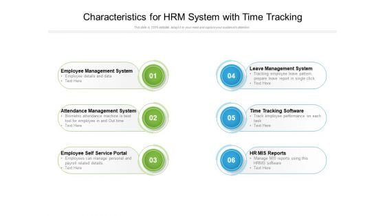 Characteristics For Hrm System With Time Tracking Ppt PowerPoint Presentation Visual Aids Example 2015 PDF