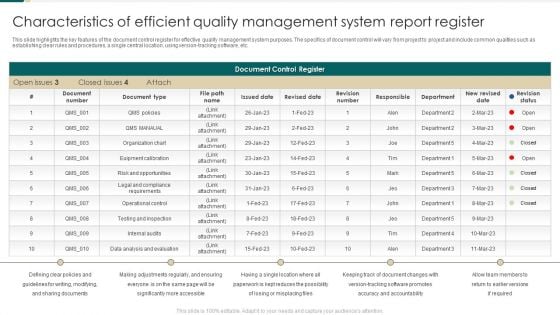 Characteristics Of Efficient Quality Management System Report Register Brochure PDF Characteristics Of Efficient Quality Management System Report Register Brochure PDF