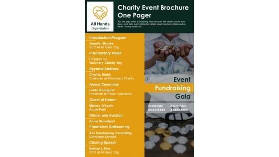 Charity Event Brochure One Pager PDF Document PPT Template