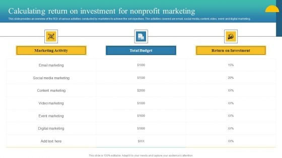Charity Fundraising Marketing Plan Calculating Return On Investment For Nonprofit Ideas PDF Charity Fundraising Marketing Plan Calculating Return On Investment For Nonprofit Ideas PDF