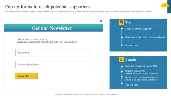 Charity Fundraising Marketing Plan Pop Up Forms To Reach Potential Supporters Diagrams PDF