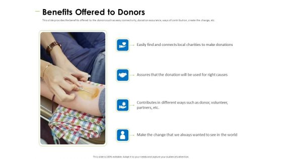 Charity Pitch Deck Benefits Offered To Donors Guidelines PDF