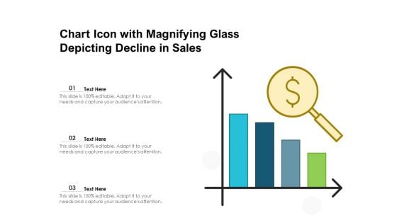 Chart Icon With Magnifying Glass Depicting Decline In Sales Ppt PowerPoint Presentation Gallery Layout PDF