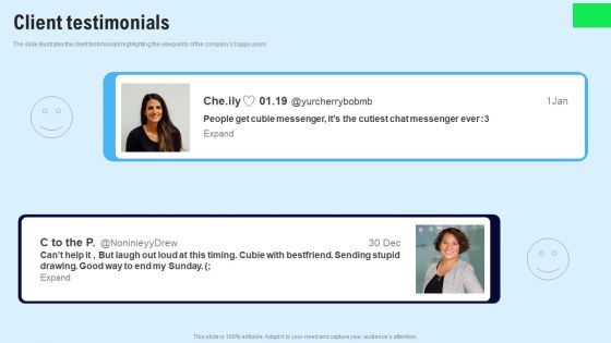 Chat Messenger Investor Funding Elevator Pitch Deck Client Testimonials Elements PDF Chat Messenger Investor Funding Elevator Pitch Deck Client Testimonials Elements PDF