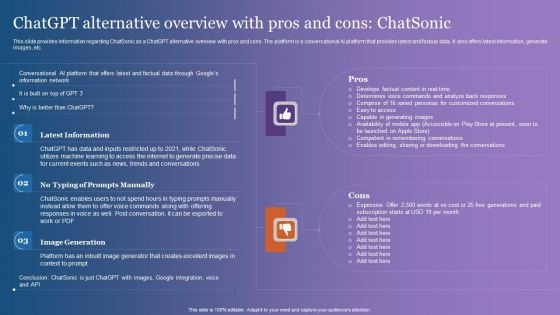 Chatgpt Alternative Overview With Pros And Cons Chatsonic Themes PDF