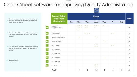 Check Sheet Software For Improving Quality Administration Inspiration PDF