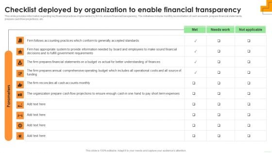 Checklist Deployed By Organization To Enable Financial Transparency Rules PDF